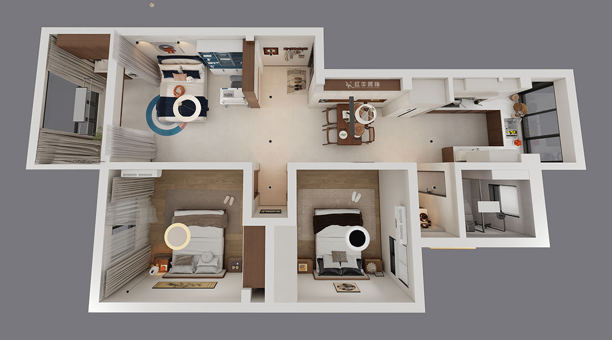 朱明琪｜美河園1-2-101-90㎡-現代風格｜2室1廳1衛｜老房改造｜定制家｜全包11萬｜00_04鳥瞰圖