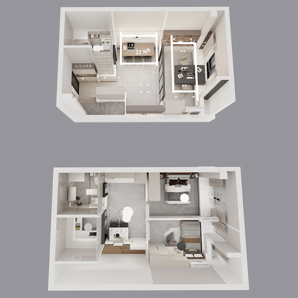 蔣琛｜融信鉑岸中心5號樓1218室-50㎡挑高-現代簡約風格｜3室2廳2衛｜老房裝修｜定制家｜全包12萬｜00_05鳥瞰圖