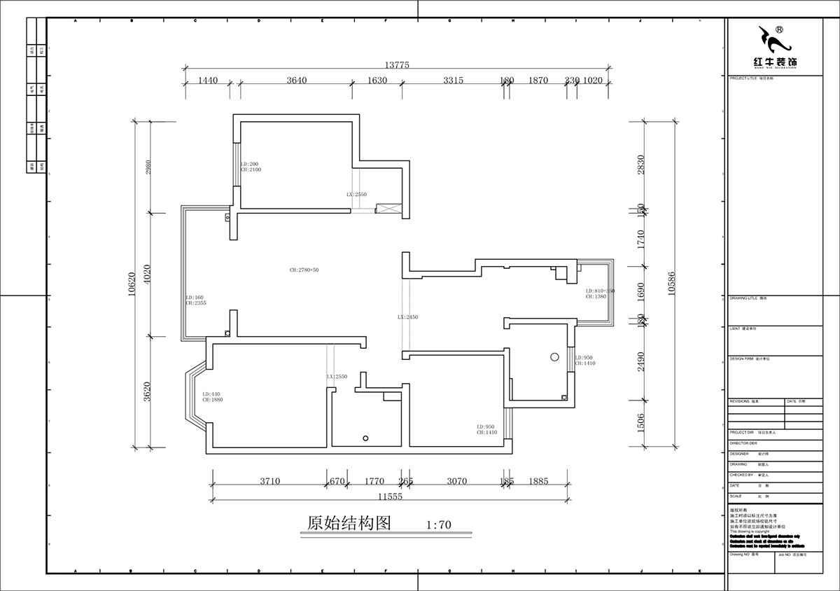 蔣琛｜香榭里8-2-901-108㎡-現代簡約風格｜3室2廳2衛｜老房裝修｜定制家｜全包16萬｜00_01原始結構圖