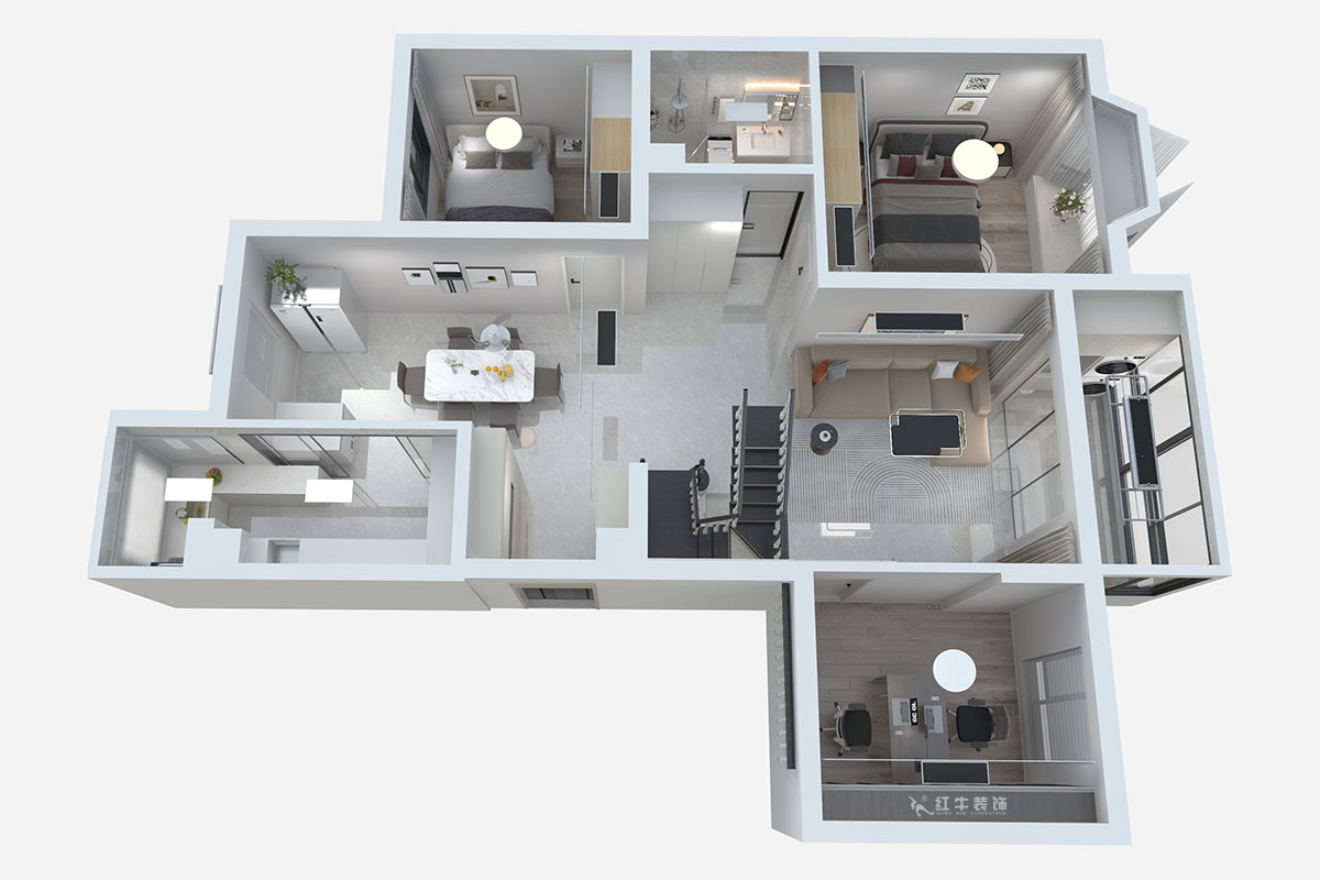 蔣琛｜香榭里8-3-1101-260㎡-現代簡約風格｜4室3廳2衛｜老房裝修｜定制家｜全包29萬｜00_05鳥瞰圖