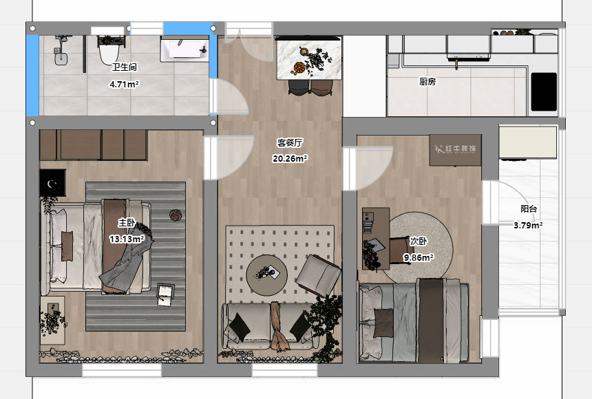 劉曉芳｜青云巷20號201-57㎡-現代風格｜2室2廳1衛｜老房裝修｜定制家｜全包8