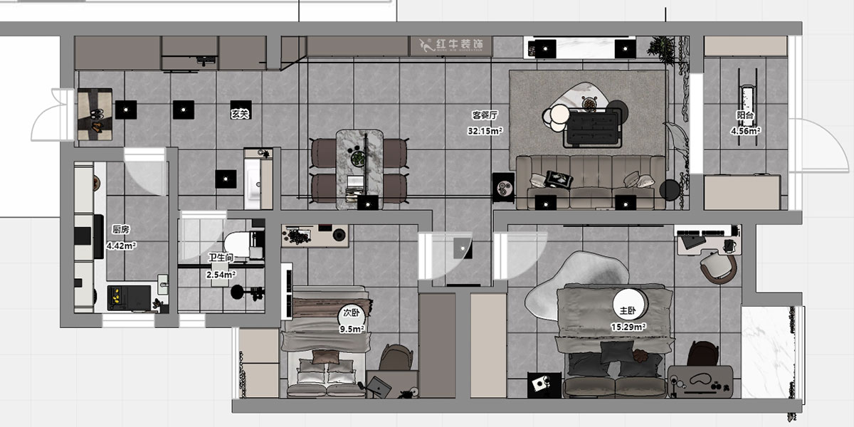 孟憲濤｜紫楊佳園11-108-85㎡-簡約風格｜2室2廳1衛｜老房裝修｜定制家｜全包12萬｜00_03平面彩圖