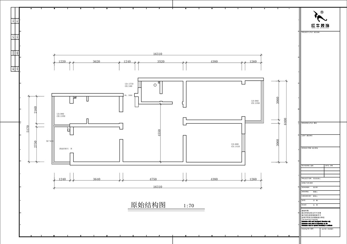 蔣琛｜金舟花園4-3-806-100㎡-現代簡約風格｜3室2廳1衛｜老房裝修｜定制家｜全包12萬｜00_01原始結構圖