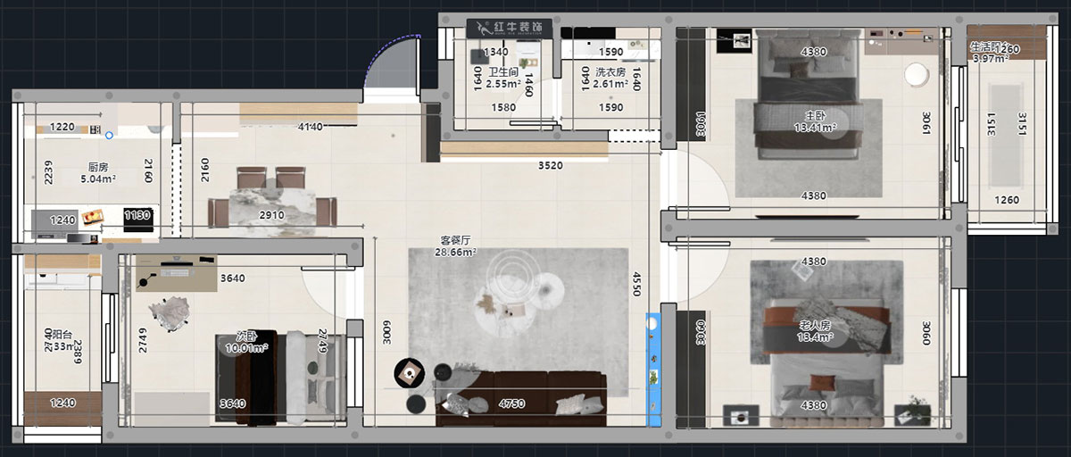蔣琛｜金舟花園4-3-806-100㎡-現代簡約風格｜3室2廳1衛｜老房裝修｜定制家｜全包12萬｜00_03平面彩圖