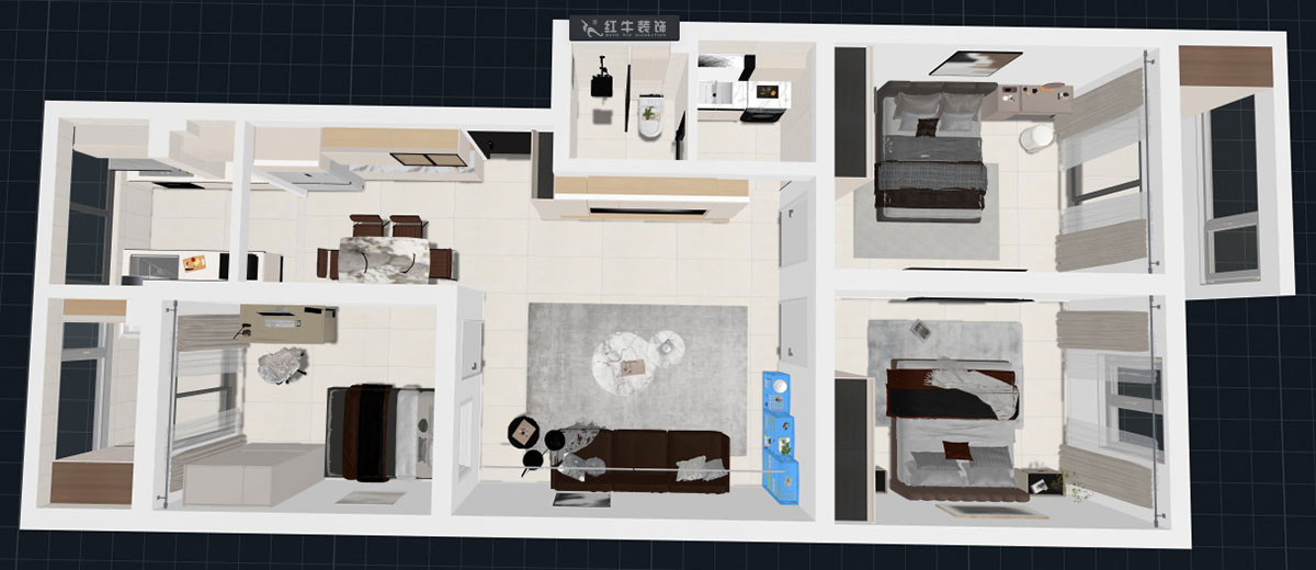 蔣琛｜金舟花園4-3-806-100㎡-現代簡約風格｜3室2廳1衛｜老房裝修｜定制家｜全包12萬｜00_05鳥瞰圖