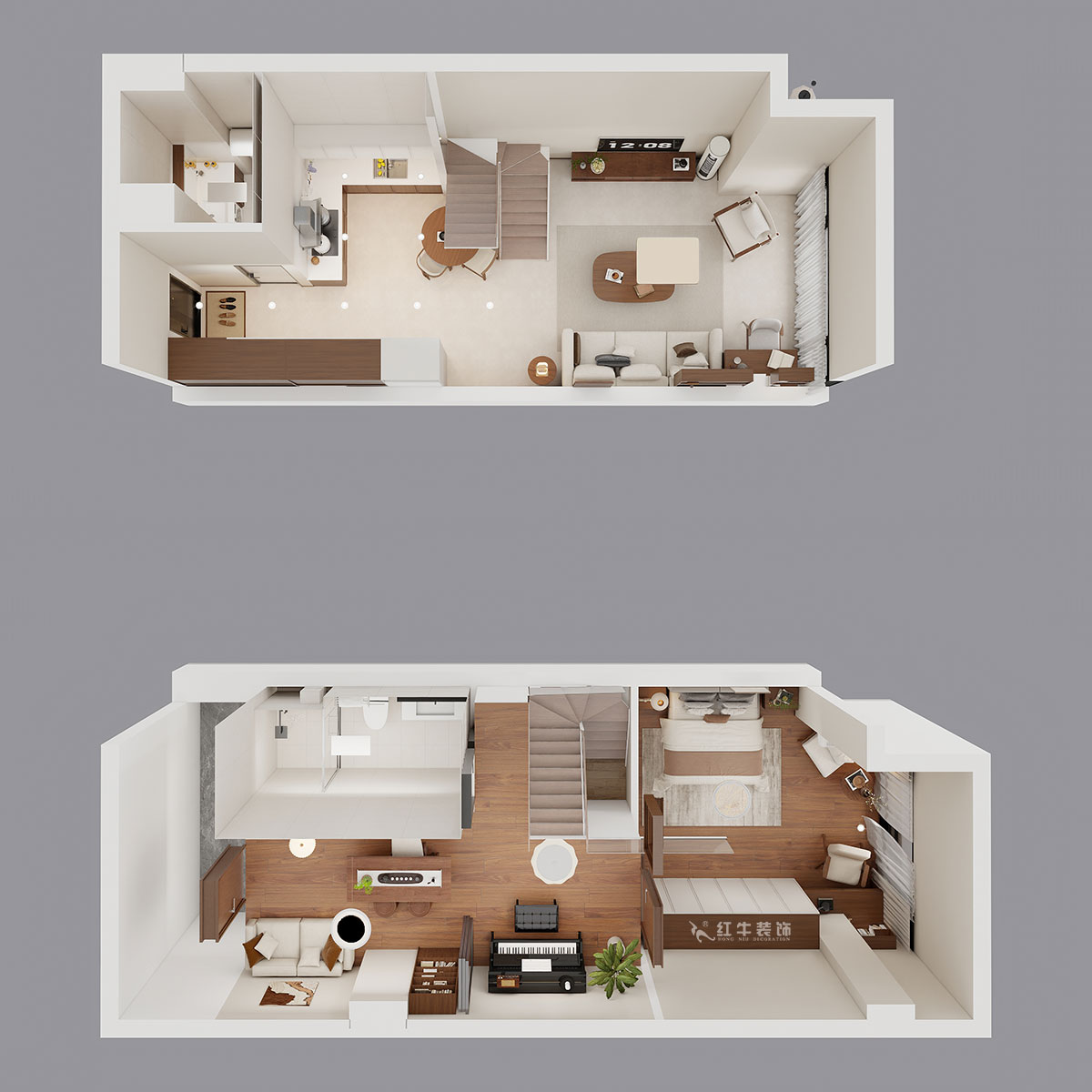 朱明琪｜瑞鑫蘭庭綜合樓1708-50㎡復式-現代簡約風格｜loft公寓｜2室2廳2衛｜老房裝修｜定制家｜全包12萬｜00_04鳥瞰圖