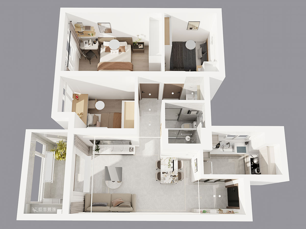 孟憲濤｜江城苑6-2-1704-88㎡-簡約風格｜3室2廳1衛｜新房裝修｜定制家｜全包12萬｜00_04鳥瞰圖