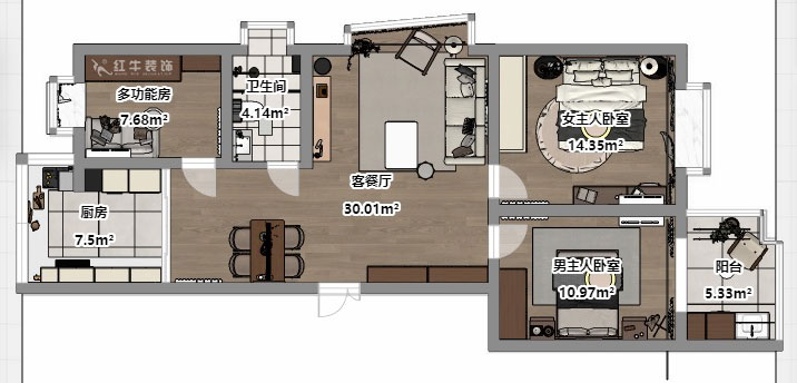 劉小勇｜東城水岸6-1301-105㎡-現代風格｜3室2廳1衛｜老房裝修｜定制家｜全包11