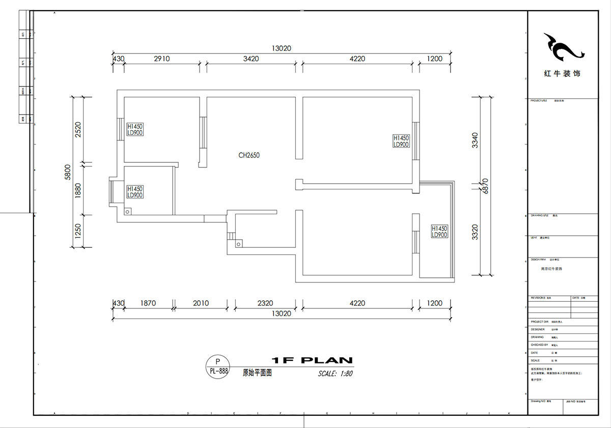 劉小勇｜龍蟠中路466號401室-83㎡-現代簡約風格｜2室2廳1衛｜老房裝修｜定制家｜全包10萬｜00_01原始結構圖