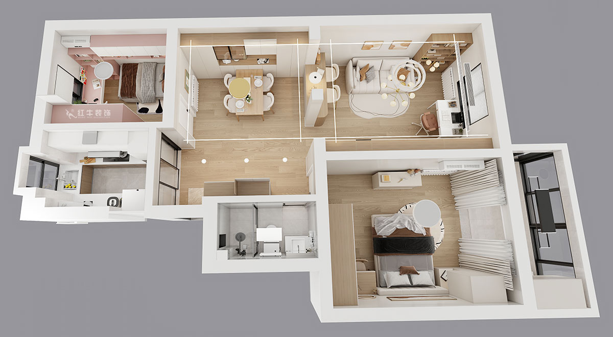 劉小勇｜龍蟠中路466號401室-83㎡-現代簡約風格｜2室2廳1衛｜老房裝修｜定制家｜全包10萬｜00_04鳥瞰圖
