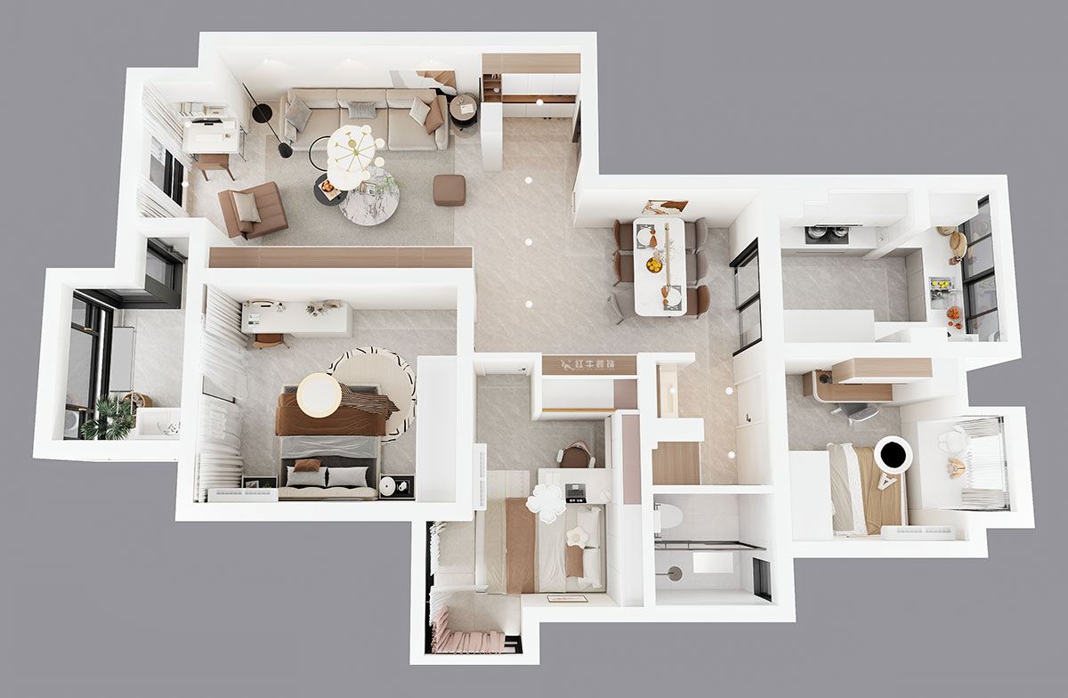 蔣琛｜萬達(dá)華府西苑6-401-106㎡-現(xiàn)代簡(jiǎn)約風(fēng)格｜3室2廳1衛(wèi)｜老房裝修｜定制家｜全包13萬｜00_04鳥瞰圖