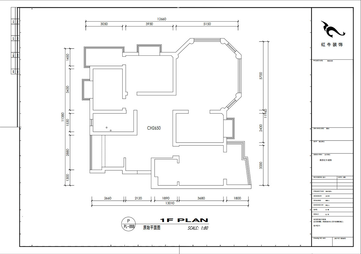 劉小勇｜楓丹白露城市花園-30號樓501室-140㎡-法式中古風格｜4室2廳2衛｜老房裝修｜定制家｜全包21萬｜00_01原始結構圖