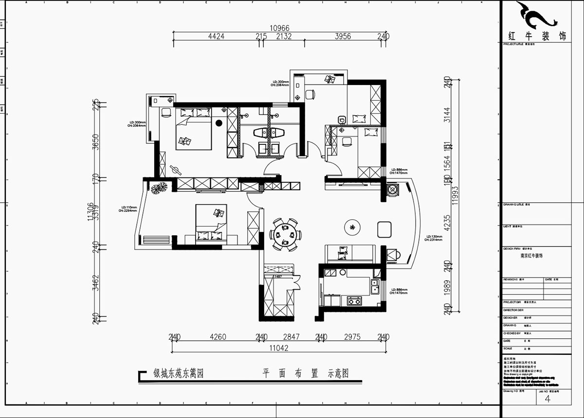 魏利利｜銀城東苑東籬園2幢103室-135㎡-簡約風格｜4室2廳2衛｜毛坯裝修｜定制家｜全包24萬｜00_02平面布置圖