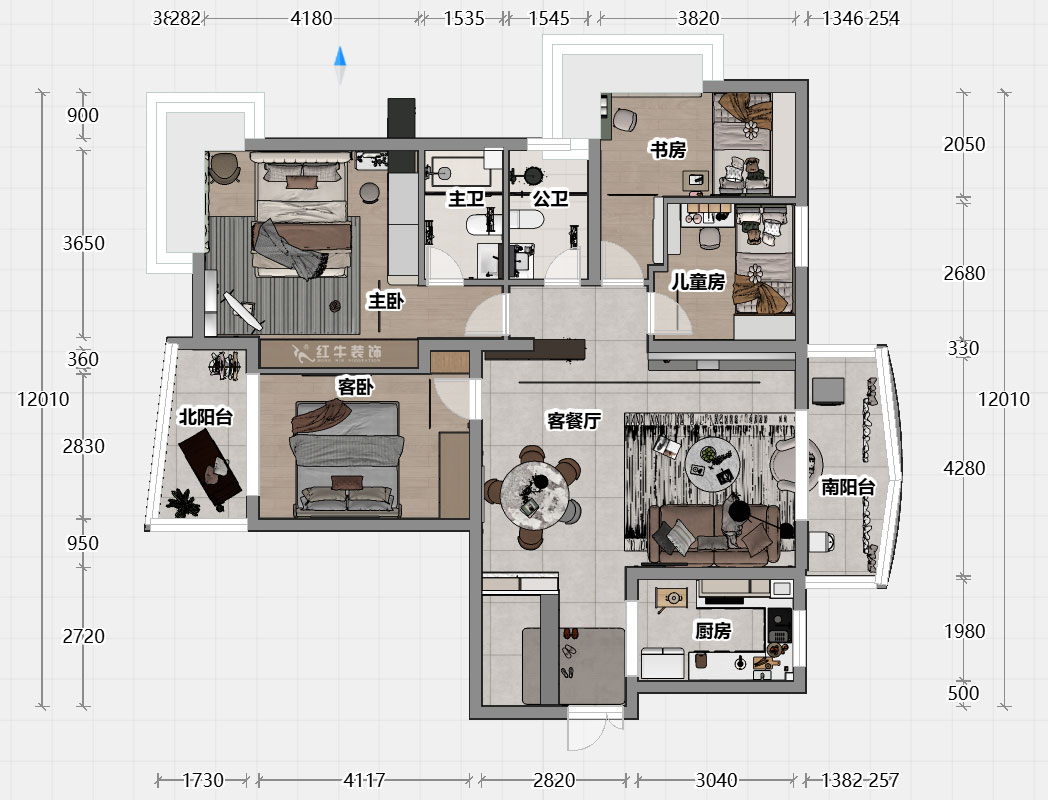 魏利利｜銀城東苑東籬園2幢103室-135㎡-簡約風格｜4室2廳2衛｜毛坯裝修｜定制家｜全包24萬｜00_04平面彩圖