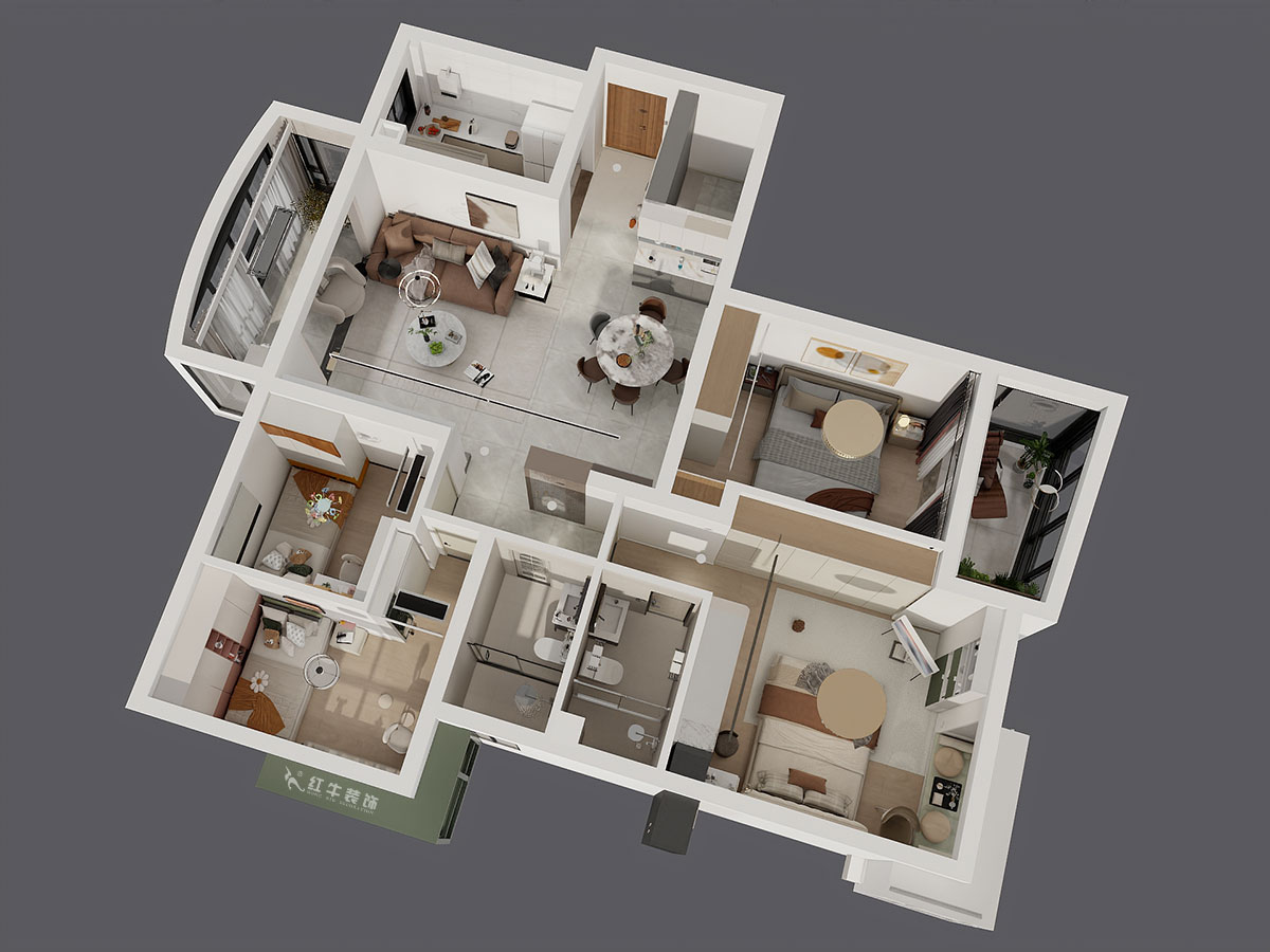 魏利利｜銀城東苑東籬園2幢103室-135㎡-簡約風格｜4室2廳2衛｜毛坯裝修｜定制家｜全包24萬｜00_05鳥瞰圖