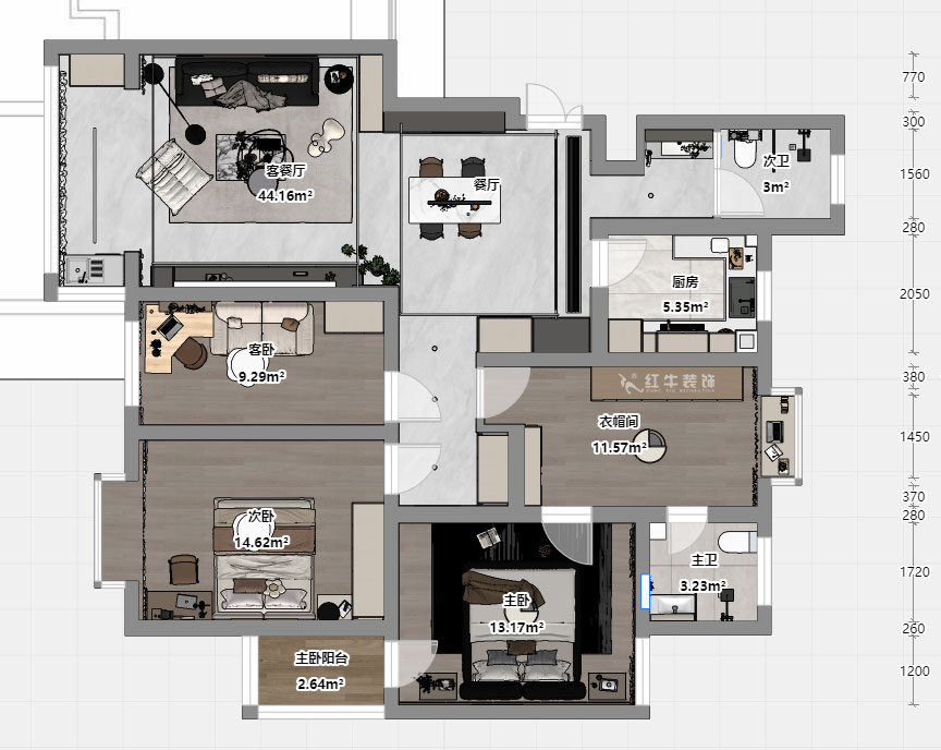 劉曉芳｜九龍盛世園19號(hào)801室-135㎡-現(xiàn)代風(fēng)格｜4室2廳2衛(wèi)｜老房裝修｜定制家｜全包15
