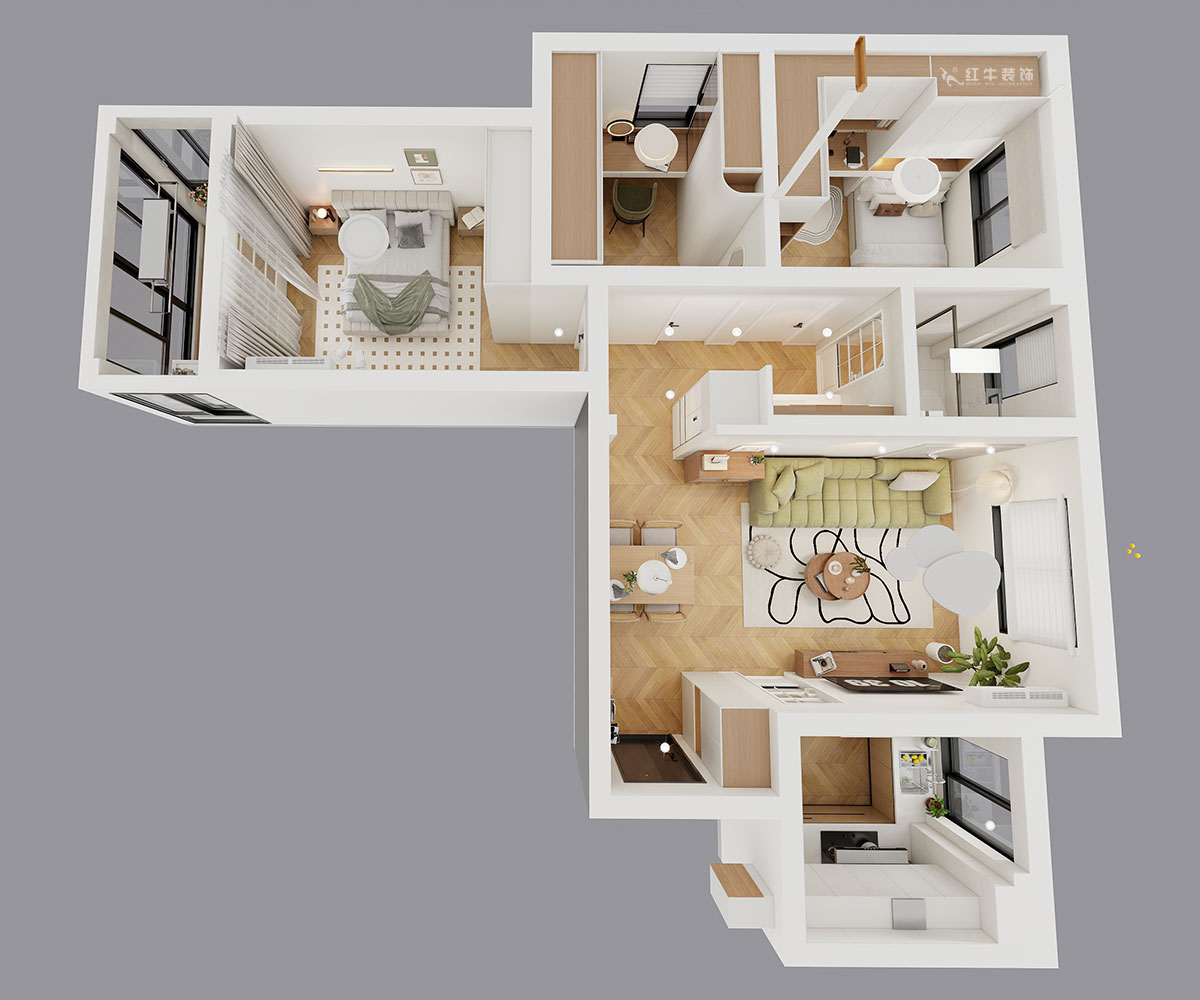 蔣琛｜銀龍雅苑11-3-212-85㎡-現代原木風｜3室1廳1衛｜新房裝修｜定制家｜全包11萬｜00_04鳥瞰圖