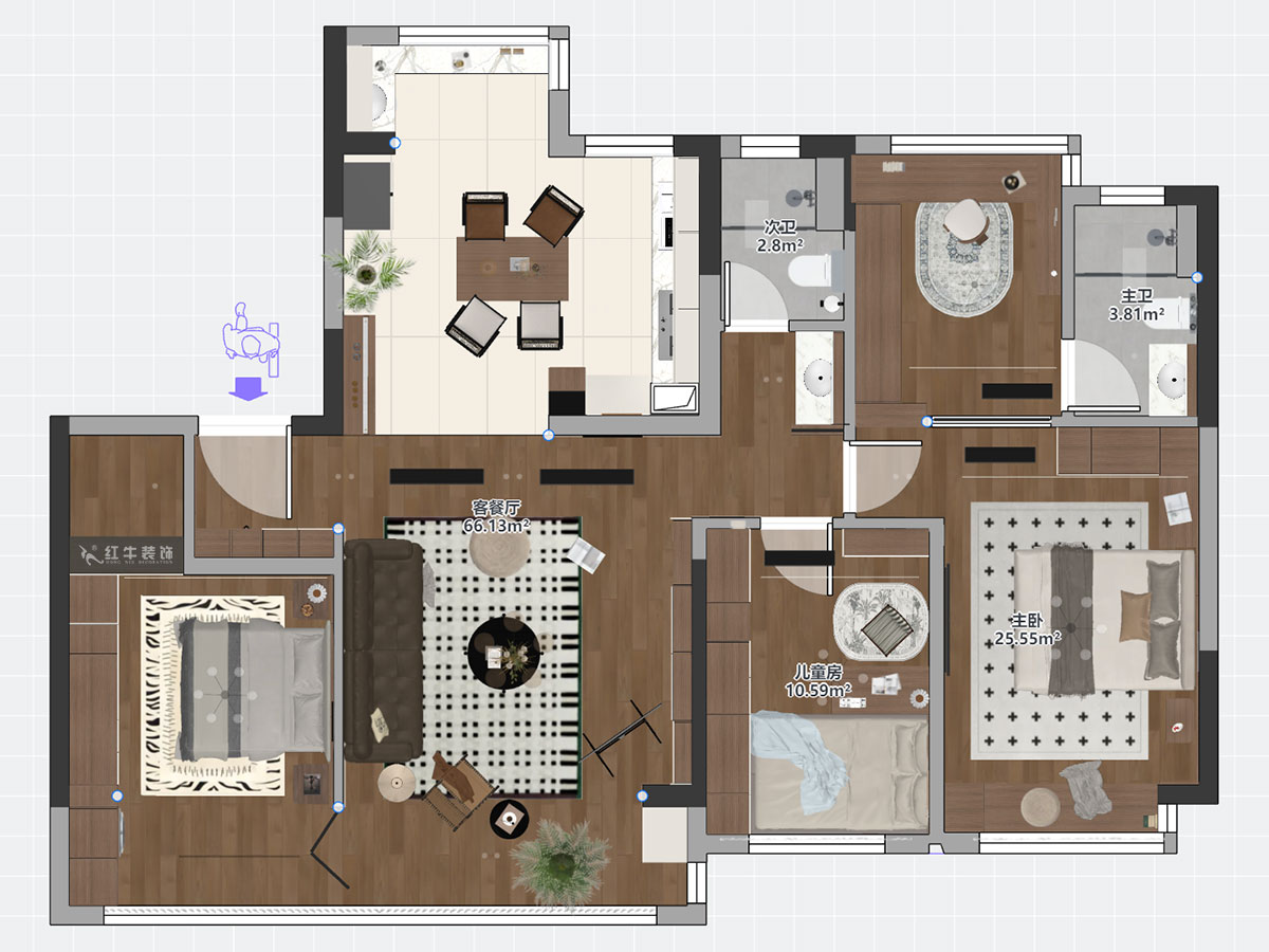 劉萍萍｜銘著風華6-701-136㎡-中古風｜4室2廳2衛｜新房裝修｜定制家｜全包20