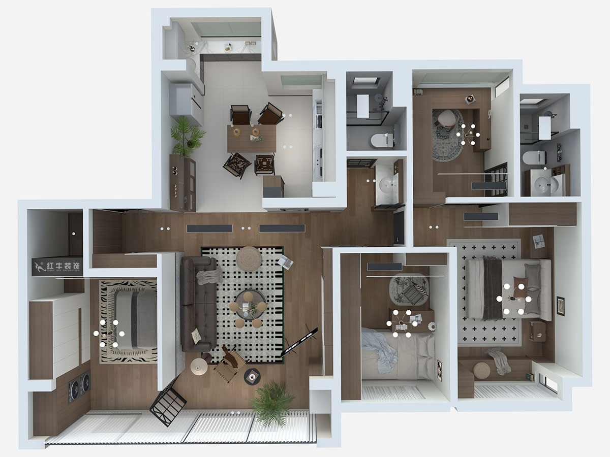 劉萍萍｜銘著風華6-701-136㎡-中古風｜4室2廳2衛｜新房裝修｜定制家｜全包20