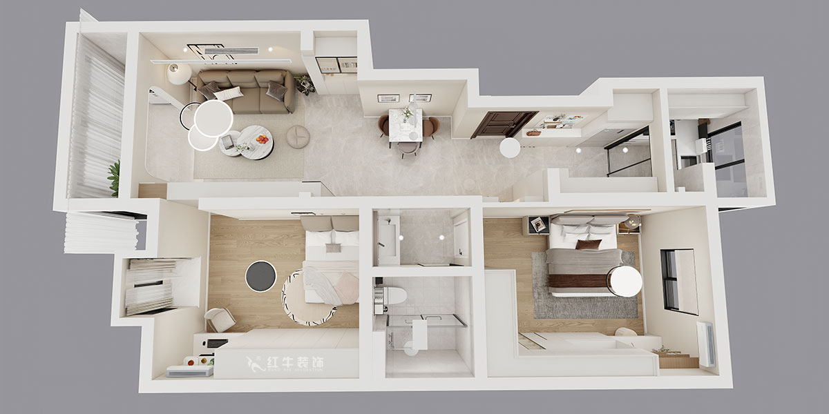 朱彥｜怡水嘉園3幢11號101室-100㎡-現代簡約風格｜2室2廳1衛｜老房改造｜定制家｜全包12萬｜00_04鳥瞰圖