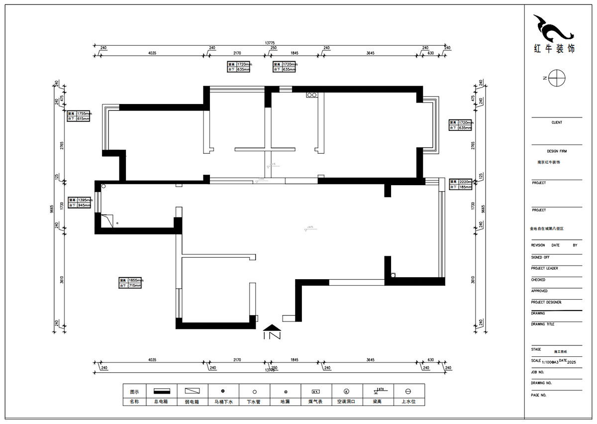 朱明琪｜金地自在城8街區5-1-501-111㎡-中古風｜3室1廳2衛｜老房裝修｜定制家｜全包15萬｜00_01原始結構圖