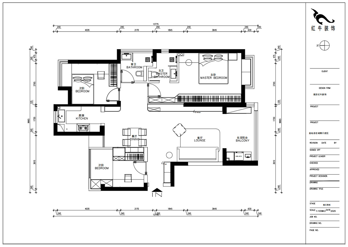 朱明琪｜金地自在城8街區5-1-501-111㎡-中古風｜3室1廳2衛｜老房裝修｜定制家｜全包15萬｜00_02平面布置圖