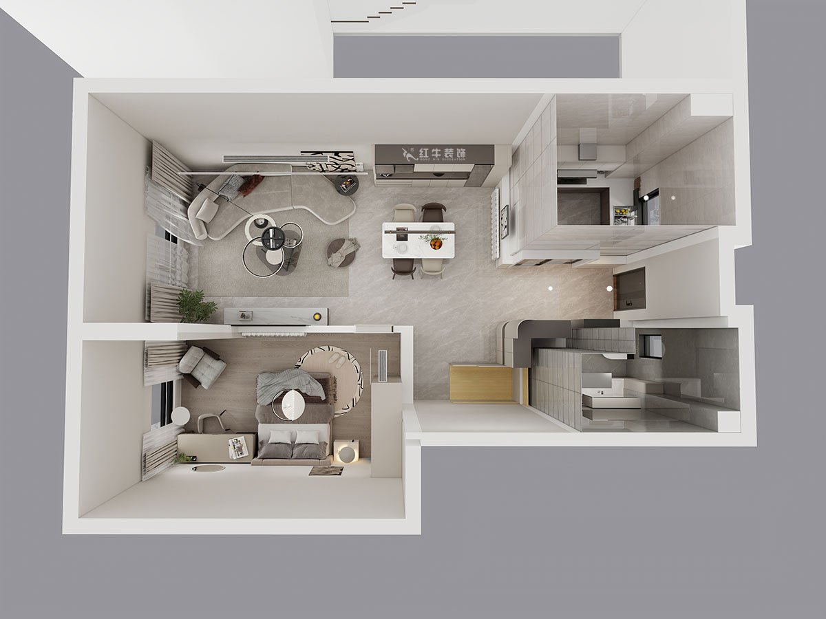 吳波｜華府國際43-1-707-148㎡-輕法風格｜復式｜4室2廳3衛｜舊房裝修｜定制家｜全包18萬｜00_07一樓鳥瞰圖