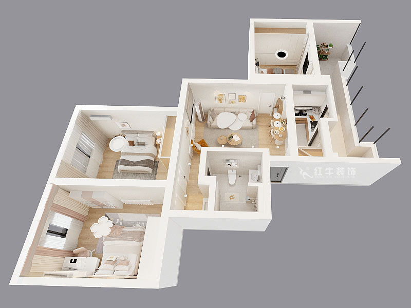 吳波｜清江花苑-清風園7-4-601-94㎡-現代簡約風格｜3室1廳1衛｜舊房裝修｜定制家｜全包12萬｜00_04鳥瞰圖