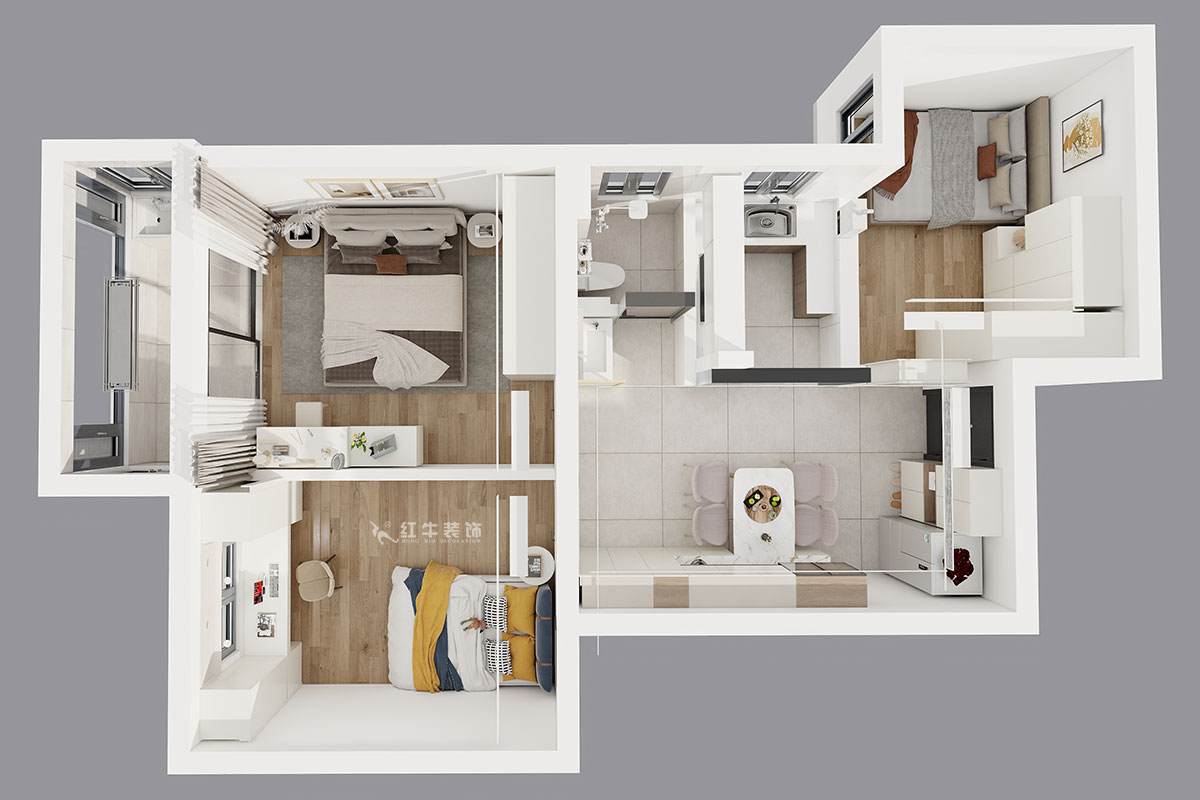 魏明花｜武學園8-2505-82㎡-現代簡約風格｜3室1廳1衛｜二手房裝修｜定制家｜全包14萬｜00_04鳥瞰圖