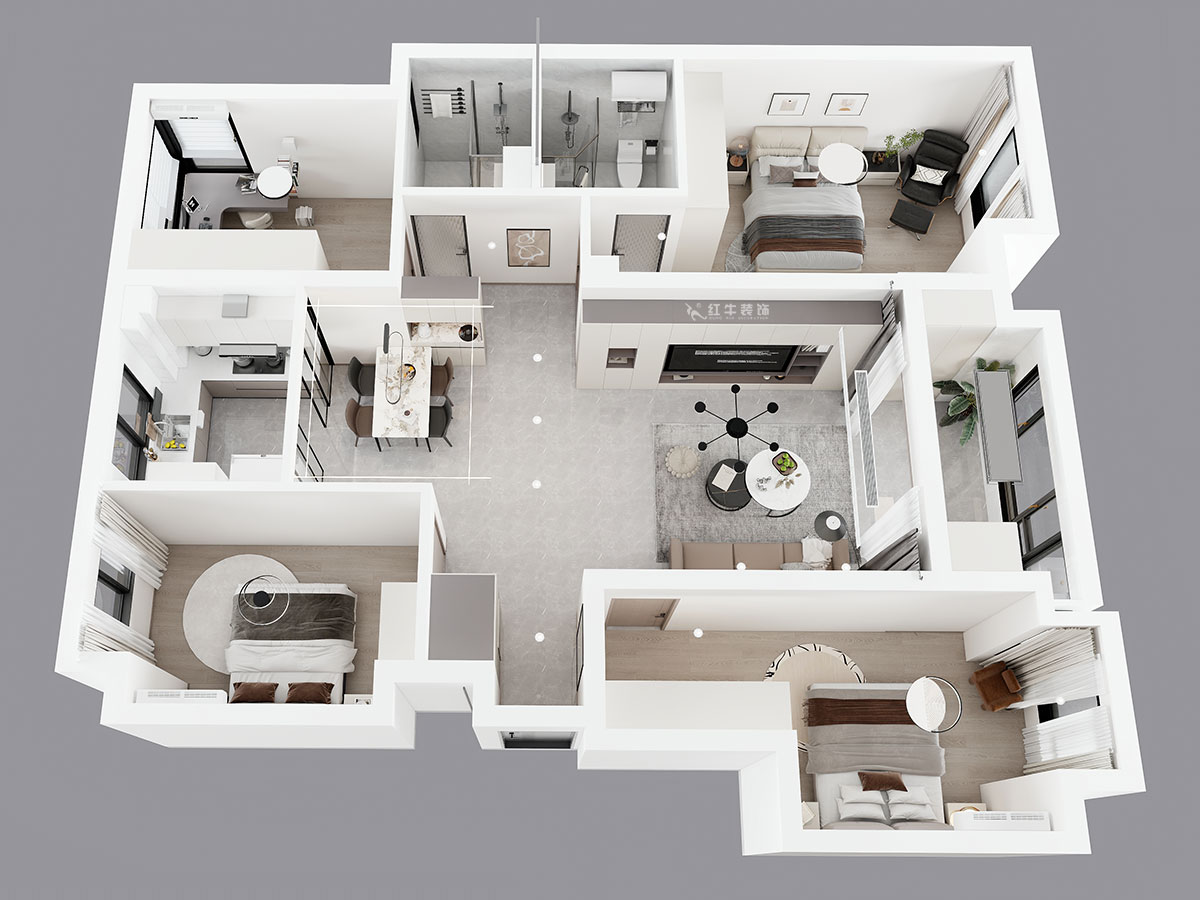 孟憲濤｜融創臻園15-1005-120㎡-簡約風格｜4室2廳2衛｜新房裝修｜定制家｜全包16萬｜00_04鳥瞰圖