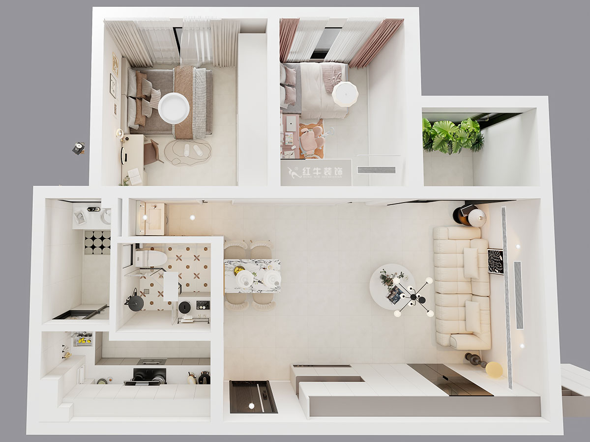 朱明琪｜金鼎灣花園1-2-2004-87㎡-現代簡約風格｜2室2廳1衛｜老房裝修｜定制家｜全包10萬｜00_04鳥瞰圖