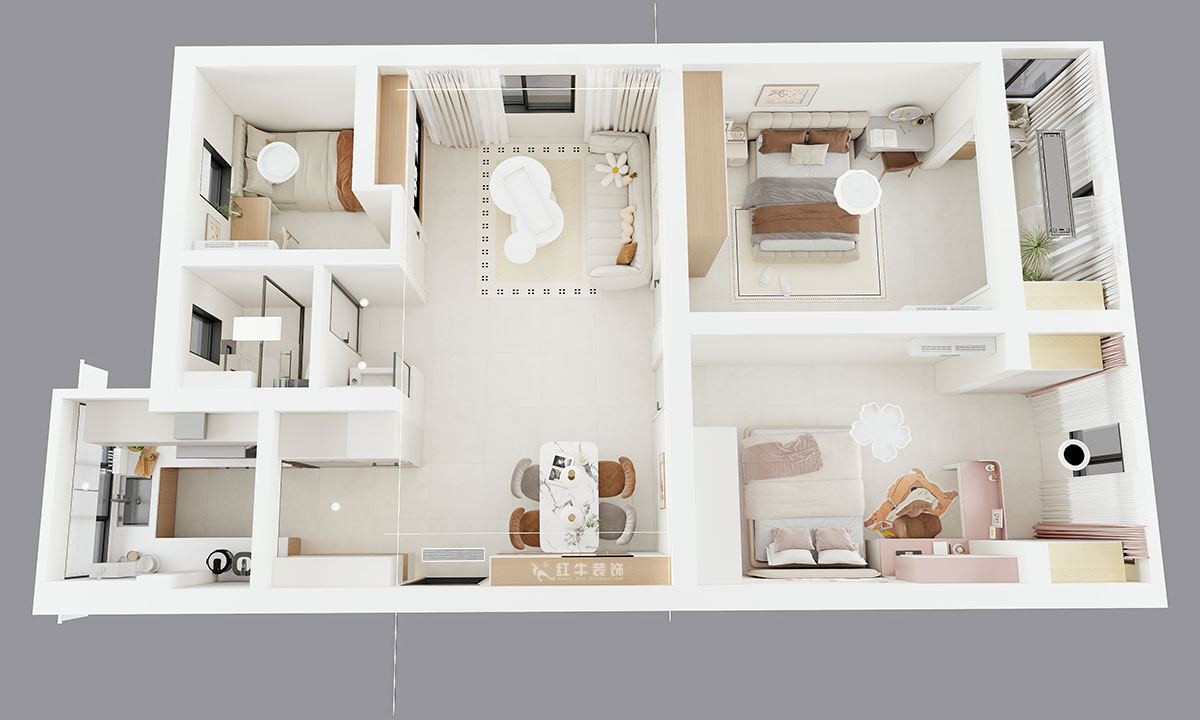 劉曉芳｜大楊村25號205室-87㎡-原木奶油風｜3室2廳1衛｜老房裝修｜定制家｜全包10