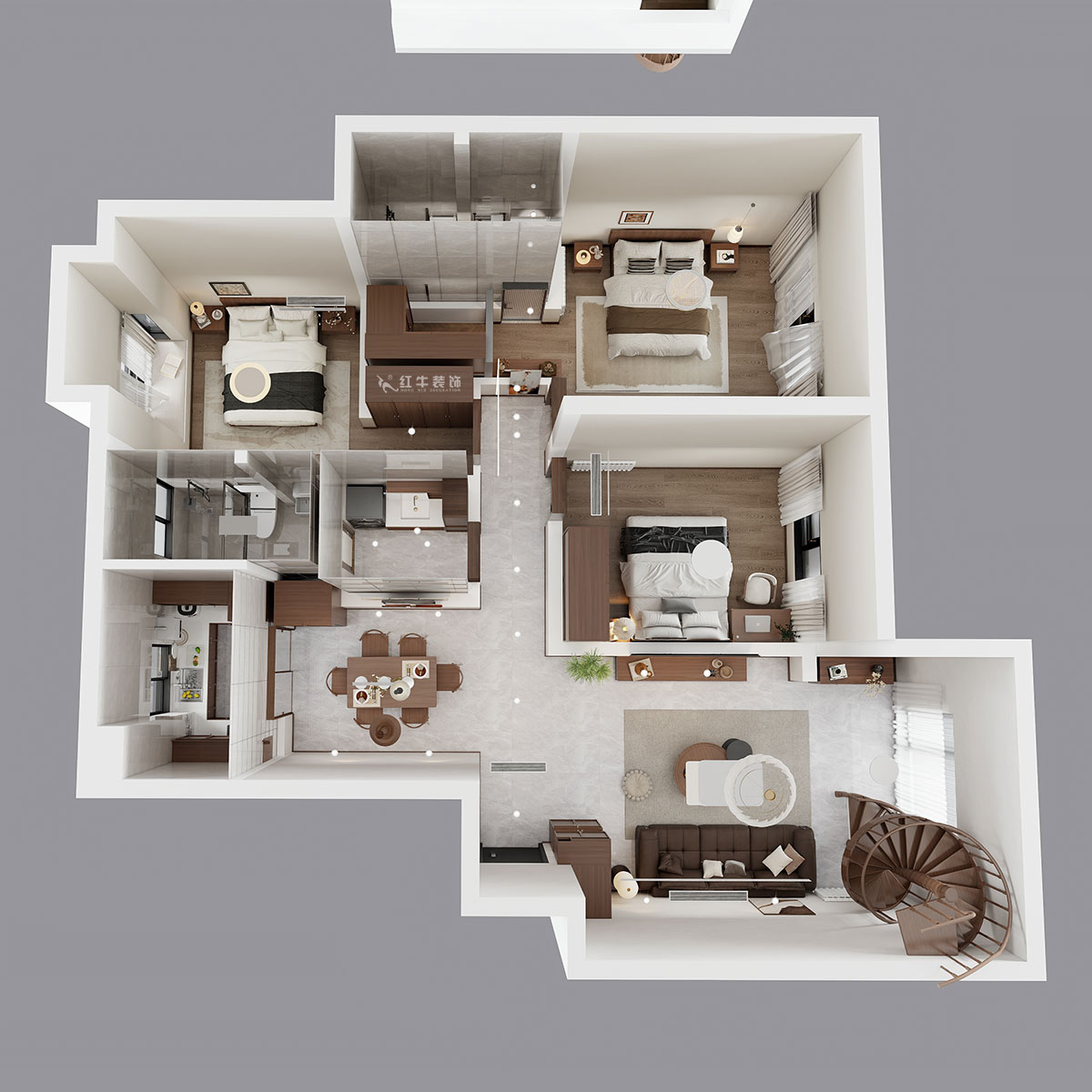 朱彥｜聚寶山莊海棠街區(qū)5-1203-130㎡-現(xiàn)代簡約風(fēng)格｜3室2廳2衛(wèi)｜老房改造｜定制家｜全包16萬｜00_04鳥瞰圖