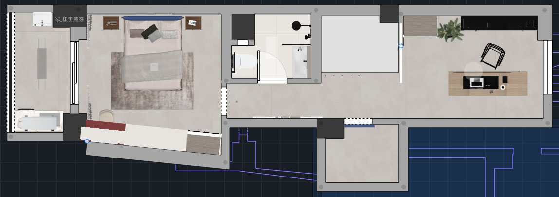 蔣琛｜圣淘沙花城6-1705-105㎡-現代簡約風格｜2室2廳1衛｜老房裝修｜定制家｜全包15萬｜00_06二層平面彩圖