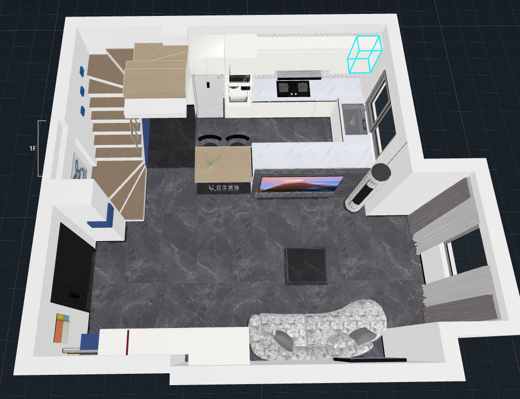 蔣琛｜圣淘沙花城6-1705-105㎡-現代簡約風格｜2室2廳1衛｜老房裝修｜定制家｜全包15萬｜00_07一層鳥瞰圖