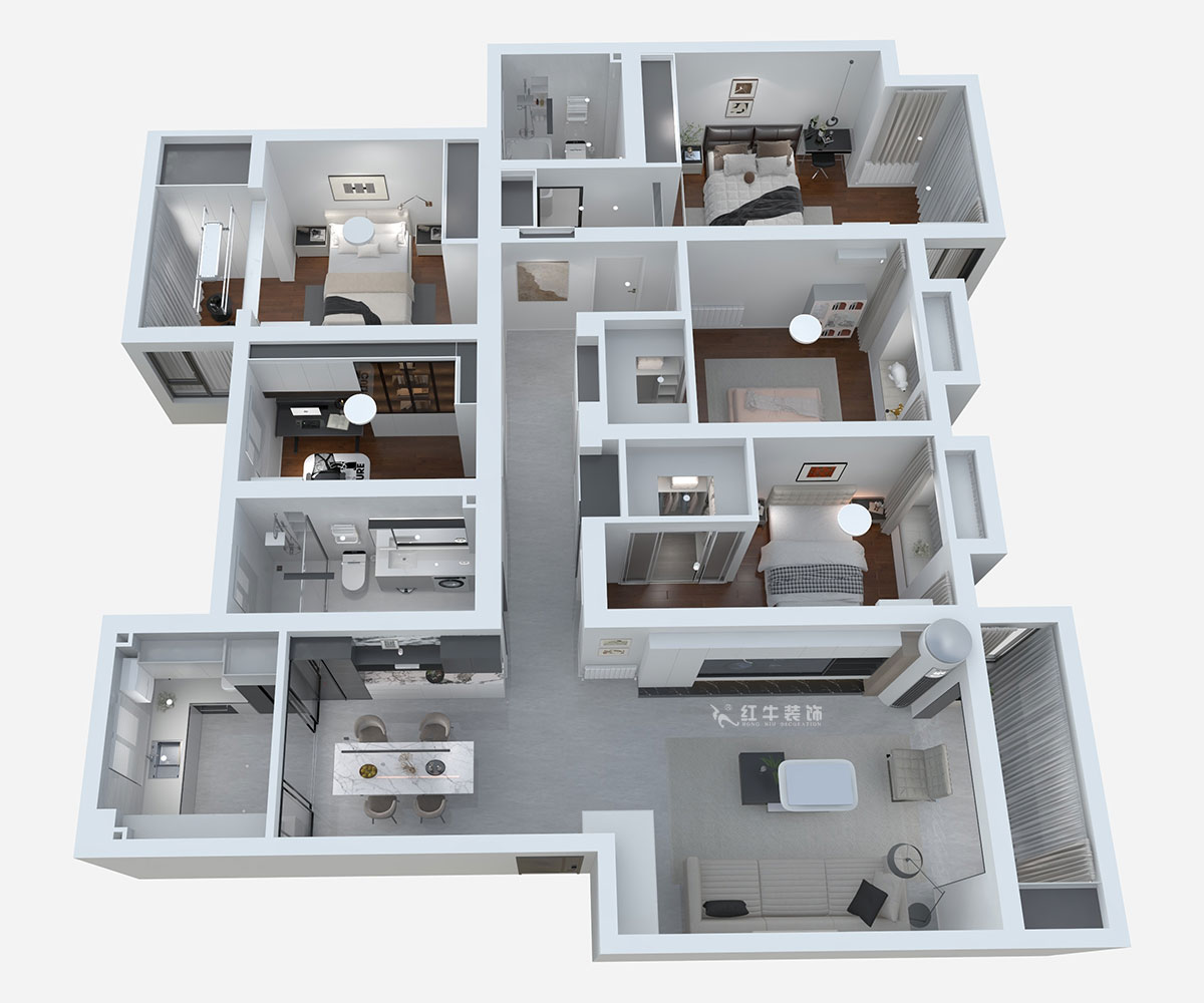 熊皓宇｜翠屏東南-180㎡-現代風格｜5室2廳2衛｜新房裝修｜定制家｜全包｜00_02平面彩圖