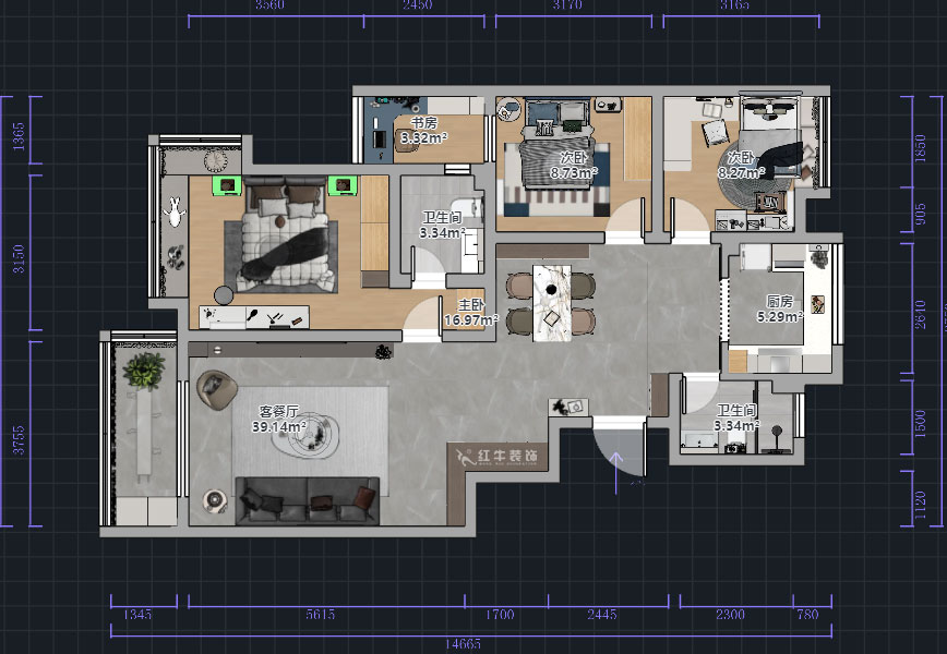 熊皓宇｜江南青年城翠灣苑-130㎡-現代風格｜4室2廳2衛｜新房裝修｜半包7