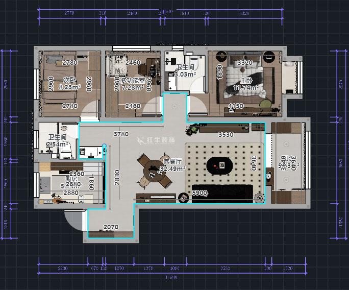 熊皓宇｜金浦御龍灣-110㎡-中古風｜3室2廳2衛｜老房裝修｜定制家｜全包13