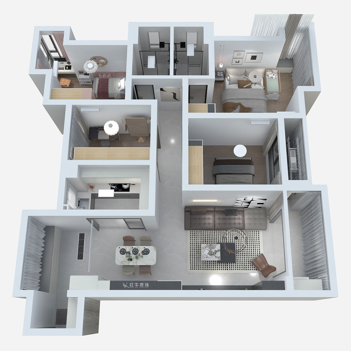 熊皓宇｜啟迪方洲-120㎡-現(xiàn)代風(fēng)格｜4室2廳2衛(wèi)｜老房裝修｜半包8