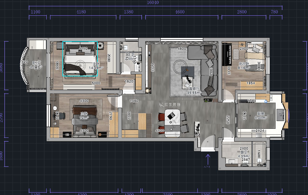 熊皓宇｜青石村-110㎡-現代輕奢風格｜3室2廳2衛｜老房裝修｜半包10