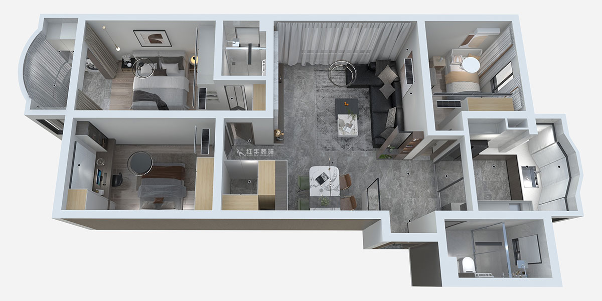 熊皓宇｜青石村-110㎡-現代輕奢風格｜3室2廳2衛｜老房裝修｜半包10