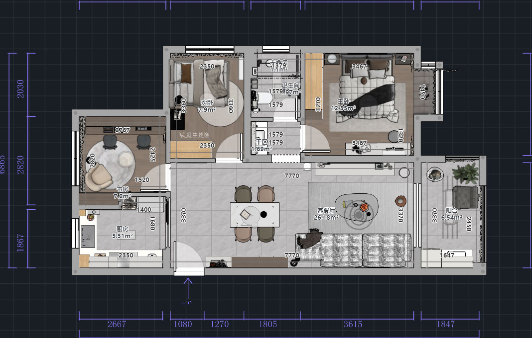 熊皓宇｜中海國際社區3期6-1401室-90㎡-現代風格｜3室2廳1廚1衛1陽臺｜老房裝修｜定制家｜全包9