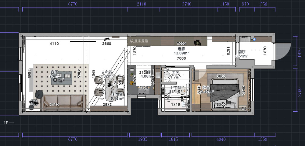 熊皓宇｜城開湯山公館16甲103室-160㎡-現代風格｜復式｜4室2廳1廚2衛2陽臺｜老房裝修｜定制家｜全包｜00_01一層平面彩圖