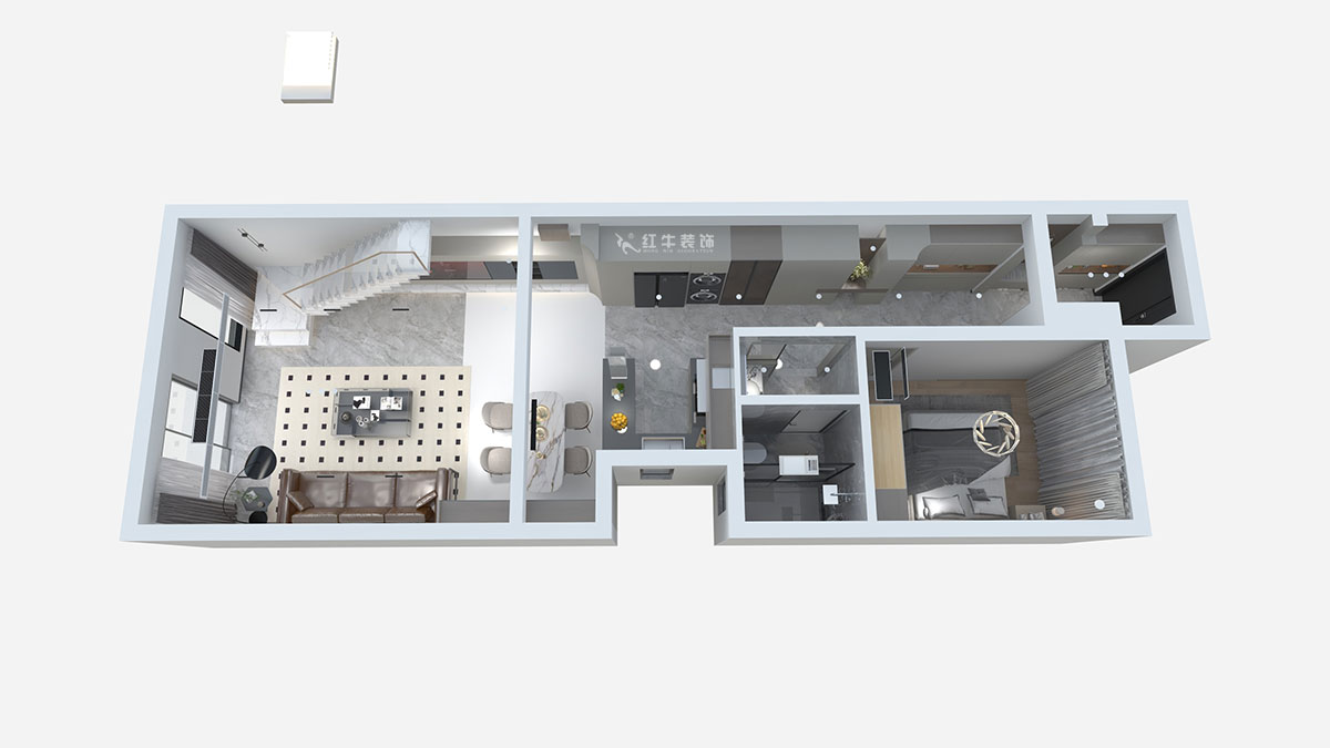 熊皓宇｜城開湯山公館16甲103室-160㎡-現代風格｜復式｜4室2廳1廚2衛2陽臺｜老房裝修｜定制家｜全包｜00_03一層鳥瞰圖