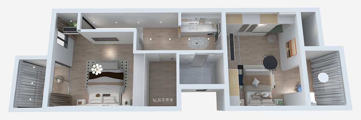 熊皓宇｜城開湯山公館16甲103室-160㎡-現代風格｜復式｜4室2廳1廚2衛2陽臺｜老房裝修｜定制家｜全包｜00_04二層鳥瞰圖