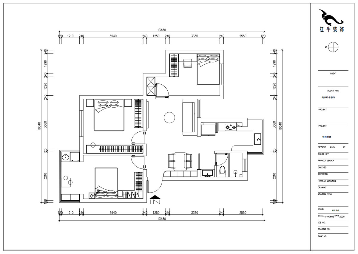 朱明琪｜明月新寓花園12-102-85㎡-現代簡約風格｜3室1廳1衛｜老房改造｜定制家｜全包11萬｜00_02平面布置圖