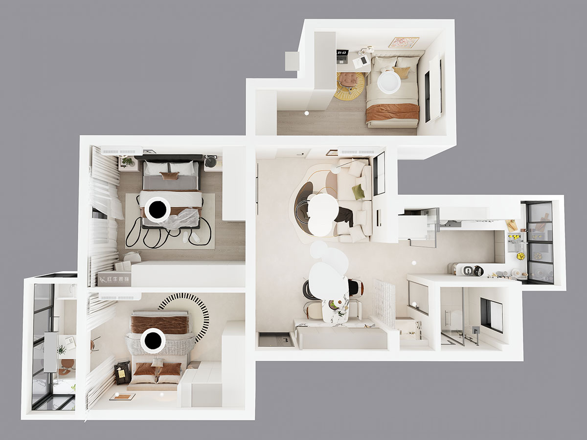 朱明琪｜明月新寓花園12-102-85㎡-現代簡約風格｜3室1廳1衛｜老房改造｜定制家｜全包11萬｜00_04鳥瞰圖