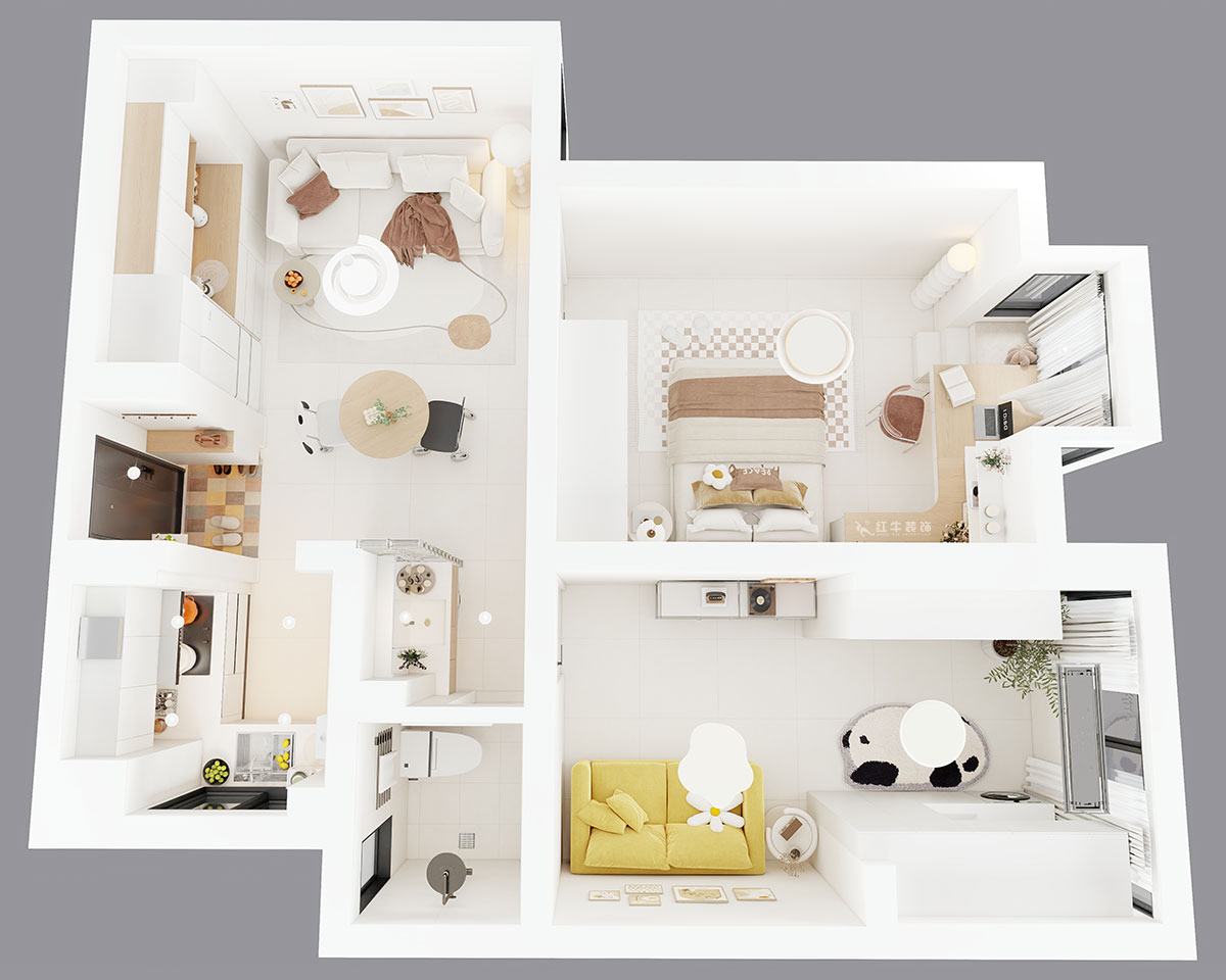 朱明琪｜燕江新城山水苑10-2-1007-68㎡-簡約風格｜2室1廳1衛｜老房裝修｜定制家｜全包8萬｜00_04鳥瞰圖