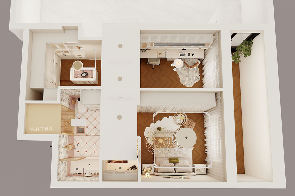 蔣琛｜通宇·潤悅府5-2-104-130㎡-美式復古風格｜3室2廳1衛｜新房裝修｜定制家｜全包15萬｜00_04鳥瞰圖